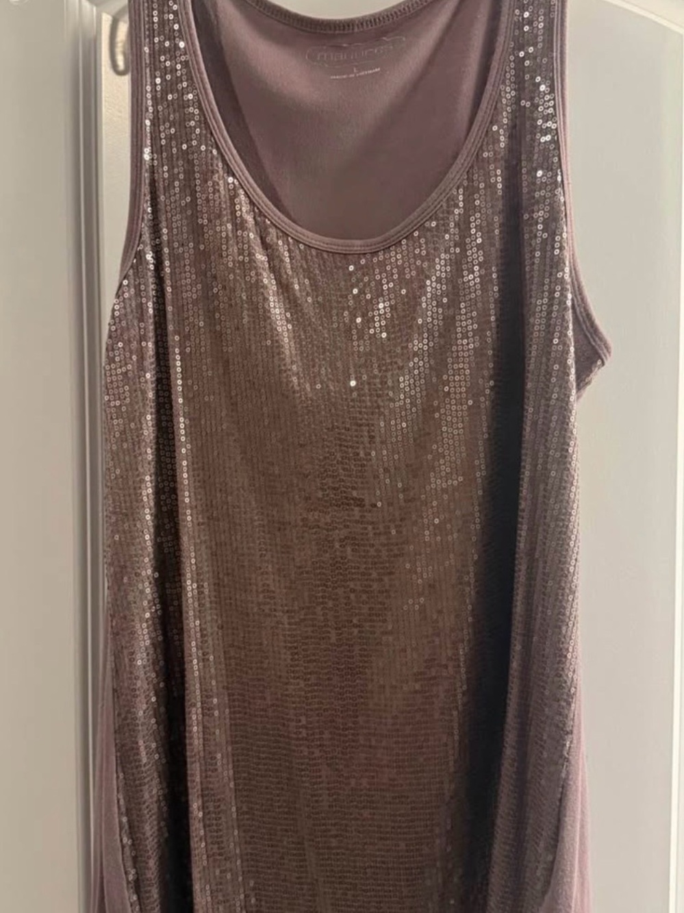 Sequin Scoop Neck Sleeveless Tank Top - Dusty Mauve size large